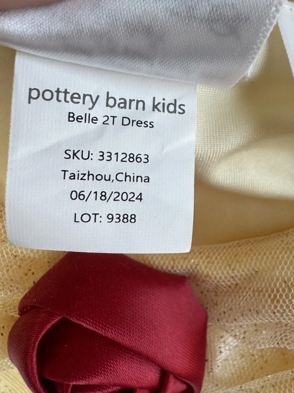 Pottery Barn Kids Princess Belle Disney Costume Size 2T